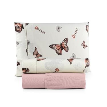 Imagem de Jogo de Lençol Viúva 3 Peças (188x108x26) 100% Algodão 200 Fios Estampado Borboletas