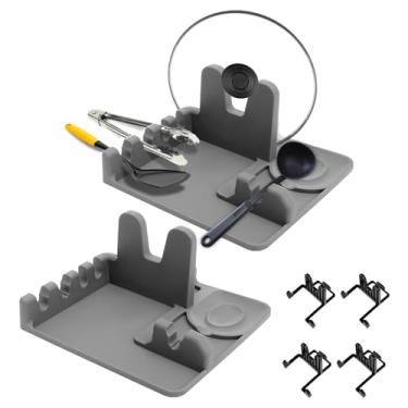 Imagem de Suporte de silicone para descanso de colher e tampa de panela para bancada de cozinha, dispositivo multiuso mantém as bancadas limpas, suporte de utensílios de fogão antiderrapante resistente ao calor
