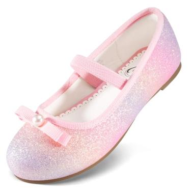 Imagem de Stelle Sapatos sociais femininos com glitter, flores, casamento, Mary Jane, sapatilhas de balé com alça para bebês/crianças pequenas/grandes, Ombre rosa, 21