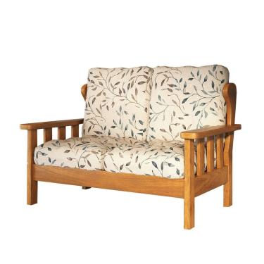 Imagem de Sofá 2 Lugares com Almofadas Tecido Sintético 100% Madeira Maciça Mogno Mel