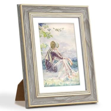 Imagem de Axeman Porta-retrato 12 x 17 cm com tapete para 10 x 15 cm, moldura ornamentada vintage com acrílico para parede ou mesa, design retrô decorativo rústico envelhecido de grão de madeira envelhecido