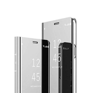 Imagem de LEECOCO Capa para Galaxy Note 9 Luxuosa Vista Clara Galvanizado Espelho Maquiagem [Suporte] Capa Protetora de Corpo Inteiro Flip PC e Capa de Couro PU para Samsung Galaxy Note 9 Espelho PU: Prata