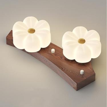 Imagem de Aplique de parede floral moderno LED de madeira, luminária de parede minimalista para corredor, luminária de parede nórdica de 24 W, abajur de PE branco, temperatura ajustável, luminária de