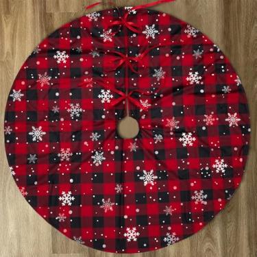 Imagem de Saia para árvore de Natal 121 cm, saia grande para árvore de Natal, perfeita para decoração de casa de Natal (xadrez vermelho)