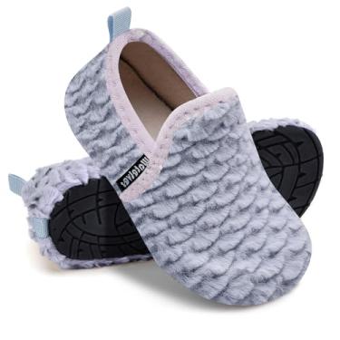Imagem de WateLves Pantufas infantis para meninas e meninos, sapatos para casa, leves, antiderrapantes, para inverno, ambientes internos e externos, sapatos de caminhada, Escala roxa, 19-21