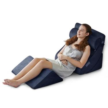 Imagem de 4 peças de almofada de cunha para dormir, almofadas ortopédicas para cama após a cirurgia, almofada triangular de espuma para sentar nas costas, pescoço, suporte de ombro, elevação da perna, refluxo