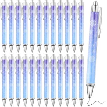 Imagem de Tenceur Canetas esferográficas de inverno com floco de neve de 24 peças, lembrancinhas, azul e roxo, para festa de gelo, presente de Natal, aniversário, decoração de festa de recompensa, material