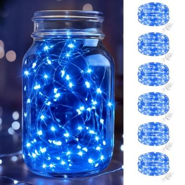 Imagem de btfarm Pacote com 6 luzes de fadas operadas a pilha, 20 cm, mini cordão de luzes LED à prova d'água, fio prateado para potes de pedreiro, mesa de centro de mesa, artesanato para quarto, decoração de