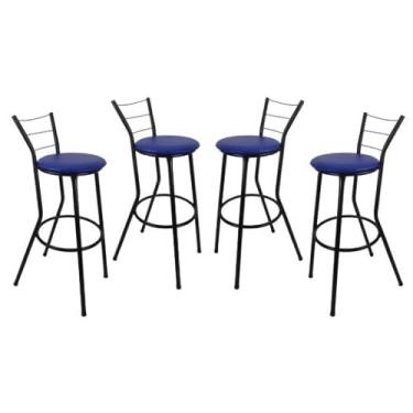 Imagem de Jogo 4 Banquetas Banco Alto Para Bancada Balcão (Azul)