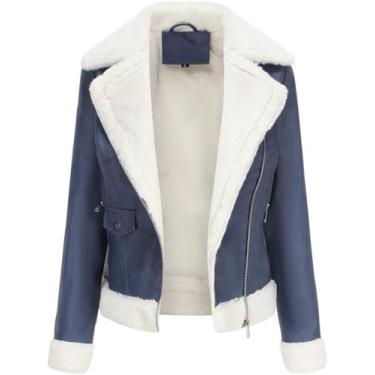 Imagem de Jaqueta De Couro Falso Feminina Jaqueta De Couro Leve Feminina Casaco De Motociclista Casual Para Motocicleta Pu, Royal Blue, XX-Large