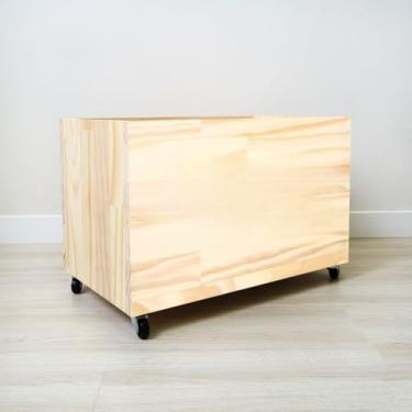 Imagem de Caixa Organizadora de Brinquedos com 4 Rodas - Bau de Brinquedos Infantil em Madeira de Pinho Natural (CX096)