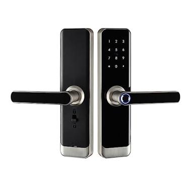 Imagem de ifgswopq Fechadura eletrônica biométrica preta Smart Lock App desbloqueio remoto fechadura sem chave fechadura de porta com impressão digital (Cor: 22-240 (50-85), Tamanho: Preto) (22 170 (5050))