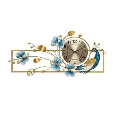 Imagem de WYUYIWH Relógios de parede criativo relógio em forma de pavão sala de estar moderno moda leve luxo arte decoração decoração relógio de parede (cor: latão)