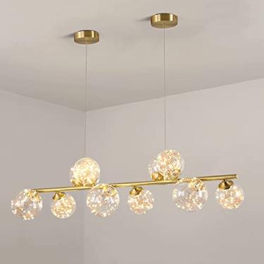 Imagem de YQSLQZZ Lustre de sala de jantar dourado moderno, luminária pendente Sputnik de meados do século, luzes de teto penduradas acima da mesa de jantar, 3000K - luz quente, para bar de ilha de cozinha
