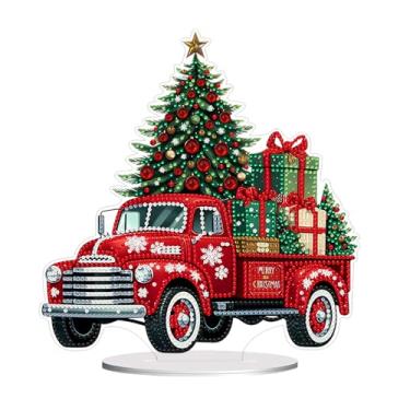 Imagem de Enfeite de mesa de diamante faça você mesmo, caminhão de Natal, pintura de arte de diamante de cristal, enfeites de mesa de um lado, ornamento para adultos iniciantes decoração de escritório em casa