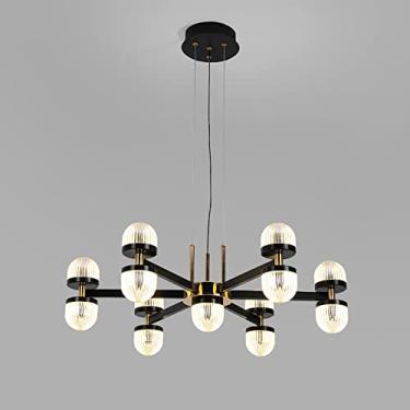 Imagem de YQSLQZZ Luminária pendente Sputnik preta, luzes de teto grandes vintage americanas, lustres de iluminação decorativa de teto ajustável de altura, para sala de estar quarto