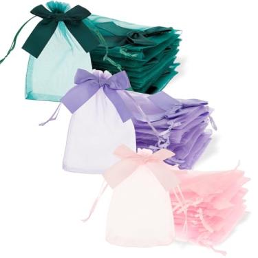 Imagem de HJJWNDDNG 60 peças sacos de organza transparente organza festa de casamento bolsas de presente elegante embalagem de joias sacos com cordão (cor mista: 60-10 * 15 cm)