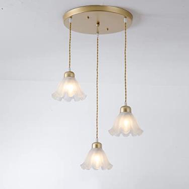 Imagem de YQSLQZZ Luminária pendurada, 3 luzes vintage, sala de jantar, minimalista, decorativa, luminária, lustres de linha longa ajustáveis para teto com cortina de vidro fosco translúcido