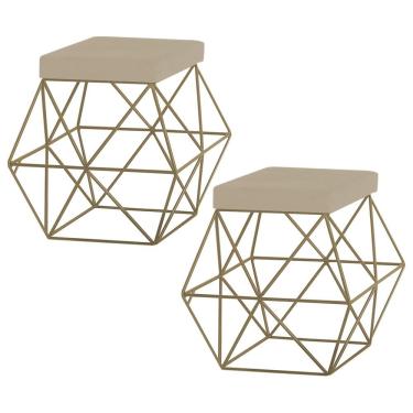 Imagem de Kit 2 Puffs Decorativo Sala de Estar Base Gold Trixie Veludo Bege - Gran Belo