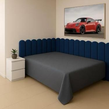 Imagem de Cabeceira Estofada Modular em Suede Para Cama Box Casal, Queen e King 45x20cm(AZUL MARINHO,17)