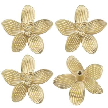 Imagem de HEVSTIL Puxadores de armário de flores douradas – Pacote com 6 puxadores florais de liga de zinco – Ferragens florais vintage de 4 cm – para quarto de meninas, cômoda, penteadeira, cozinha
