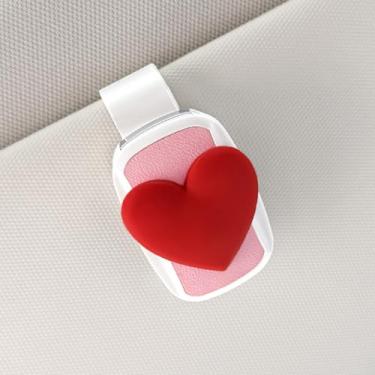 Imagem de Cute White Car Visor Sunglasses Holder with Pink Pad & Red Heart, Secure Clip-on Eyewear Organizer for Women Men, Easy Install Automotive Accessory​