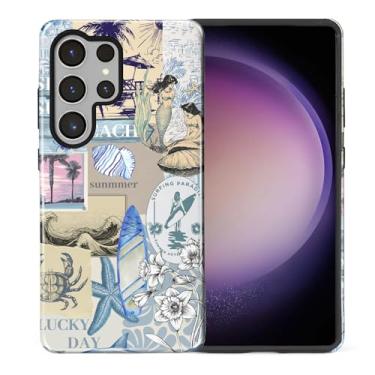 Imagem de ZHEGAILIAN Capa compatível com Samsung Galaxy S23 Ultra, neta costeira, design de colagem de ondas e praia, capa rígida híbrida de 2 camadas para meninas meninos mulheres homens