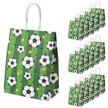 Imagem de 16 sacos de papel de lembrancinha de festa de futebol - Sacos de presente de futebol verde com alças para suprimentos de festa de futebol e adultos