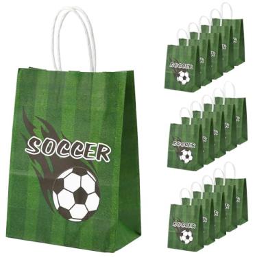 Imagem de 16 sacos de papel de lembrancinha de festa de futebol, sacos de festa temáticos de futebol com alças, sacos de guloseimas de doces, lanches para adultos, suprimentos de presente de aniversário de