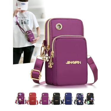Imagem de Bolsa transversal para celular, braçadeiras, universal, capa com orifício para fone de ouvido, bolsa de ombro com alça ajustável, roxa