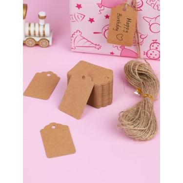 Imagem de 200 etiquetas de presente Kraft com cordão, etiqueta de papel marrom anexada para sacolas de presente, etiquetas penduradas, artesanato, casamento, feriado