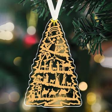 Imagem de Enfeites de Natal, enfeites de árvore, enfeites de pendurar para 1 peça, presépio de acrílico transparente em forma de árvore, cristão, ao ar livre, decoração de casa
