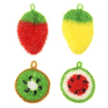 Imagem de Generic Esfregador de pratos, 4 peças, esponja de limpeza sem arranhões, crochê à mão, duas camadas, pano de prato durável, esponja de cozinha para lavar pratos para banheiras, melancia, frutas e