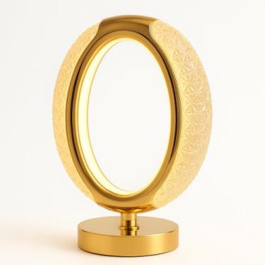 Imagem de Luminária LED de Mesa Oval, Base Dourada, Cristal Decorativo, Design Moderno, Conexão USB, Iluminação Ambiente