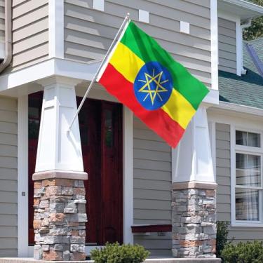 Imagem de Bandeira da Etiópia Fly in Breeze - Cor vívida e à prova de desbotamento - Cabeçalho de lona e costura dupla - Bandeiras nacionais etíopes poliéster com ilhós de latão 8 x 1,5 m