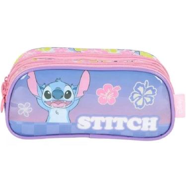 Imagem de Estojo Triplo Escolar STITCH Disney Juvenil Violeta Luxcel