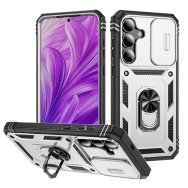 Imagem de Lunivop Capa protetora compatível com Samsung Galaxy S25 FE, suporte de anel de metal giratório de 360°, suporte magnético, proteção da câmera, grau militar, resistente, para S25 FE (branco/preto)