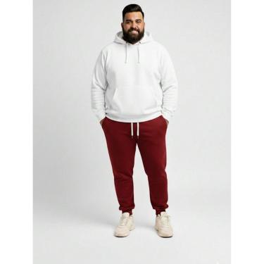 Imagem de Calça de Moletom Masculino Plus Size Jogger Tecido Flanelado com Bolso Bordô-Masculino
