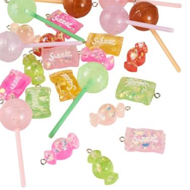 Imagem de 24 peças de pingente de doces coloridos de resina brilhante pirulito enfeite para pendurar joias chaveiros colar pulseira artesanato DIY