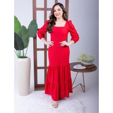 Imagem de Vestido Longo Justo Sereia Malha Lese com Botões Festa Casamento - Ves