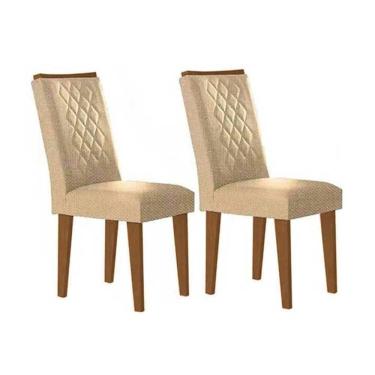 Imagem de Kit 2 Cadeiras Sala Jantar Jade 2 Un Madeira Capuccino Linho Bege Turim Rufato