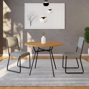 Imagem de Mesa De Jantar Redonda Soho 90cm Acácia Mel - Est.preta