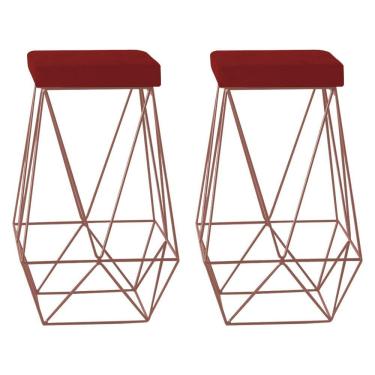 Imagem de Kit 2 Banquetas Kathy Base Bronze Veludo Vermelho Gran Belo