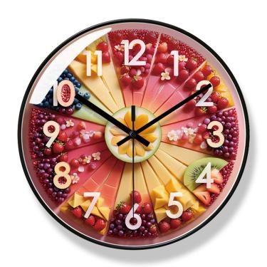 Imagem de Relógio de parede colorido com design de frutas de 30 cm com quartzo silencioso