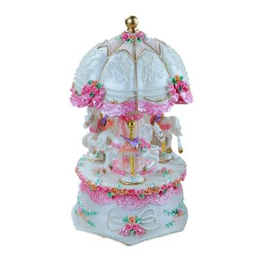 Imagem de Caixa de música Carrossel vintage com resina de cavalos 16x9cm