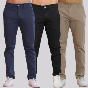 Imagem de Kit 3 Calça Sarja Masculina Calca Masculino C/lycra Elastano - NoBrand