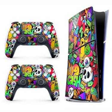 Imagem de Skin Sticker for Game Console 5 Slim Version, Both Disc & Digital Edition - Sticker Bomb, Removable Decal Cover for 2 Controllers & Console