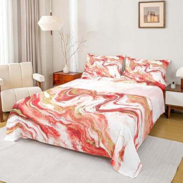 Imagem de Erosebridal Jogo de lençol de mármore para homens e mulheres, minimalista, arte fluida, estampa de mármore, lençol de cima, clássico, simples, moderno, decoração de quarto, estética