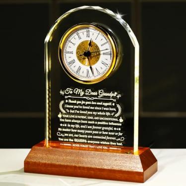 Imagem de Arikyrist Presentes para vovô da neta, neto, relógio de vidro, presente de aniversário com base de luz de madeira, presentes para o melhor avô do neto, lembranças de Natal para ele, decoração de mesa