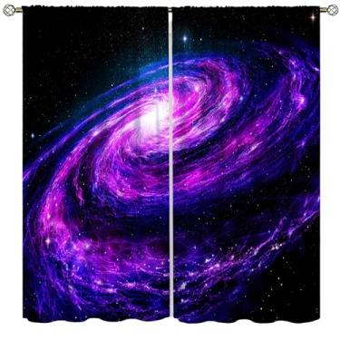 Imagem de Cortinas blackout para galáxia, universo roxo, noite estrelada, espaço sideral, mistério, galáxia, Via Láctea, buraco negro, estrelas, tratamentos, varão, bolso, cortinas para crianças, meninos